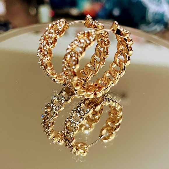 Vermeil Gold and Crystal Chain Link Earrings - Picture 3 of 3